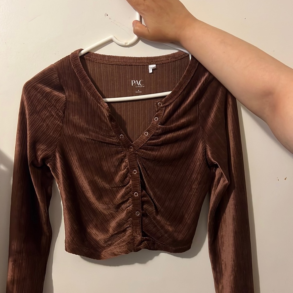 PacSun Brown Cropped Long-sleeve Top